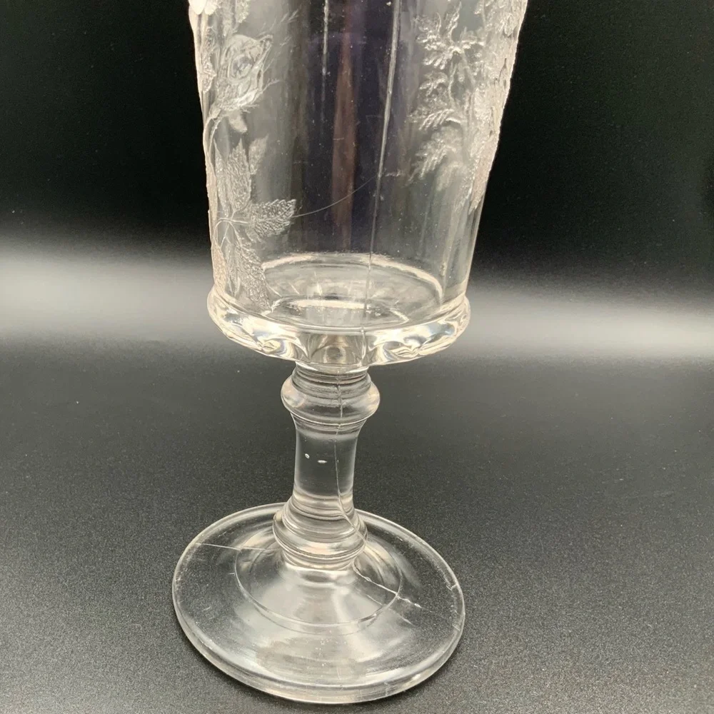 Vintage 1884 Dalzell Bros. & Gilmore Cornucopia #9 etched glass stemmed
